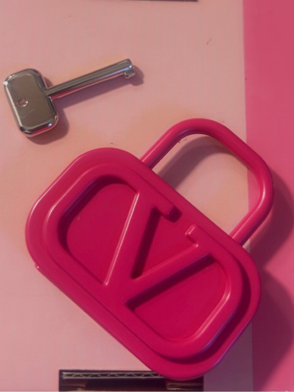 Valentino Hot Pink VLogo Padlock Key Charm